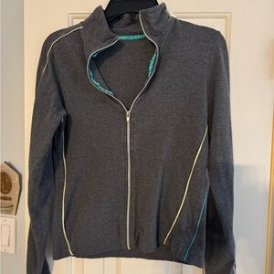 BCG medium gray athletic jacket with blue and green accents